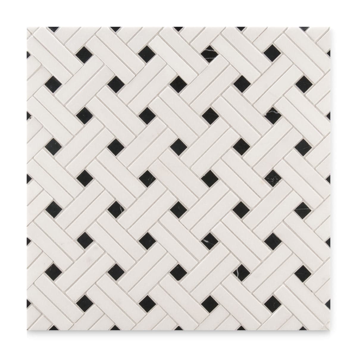 Ann Sacks | White Thassos Mosaic Diagonal Weave Stone Tile