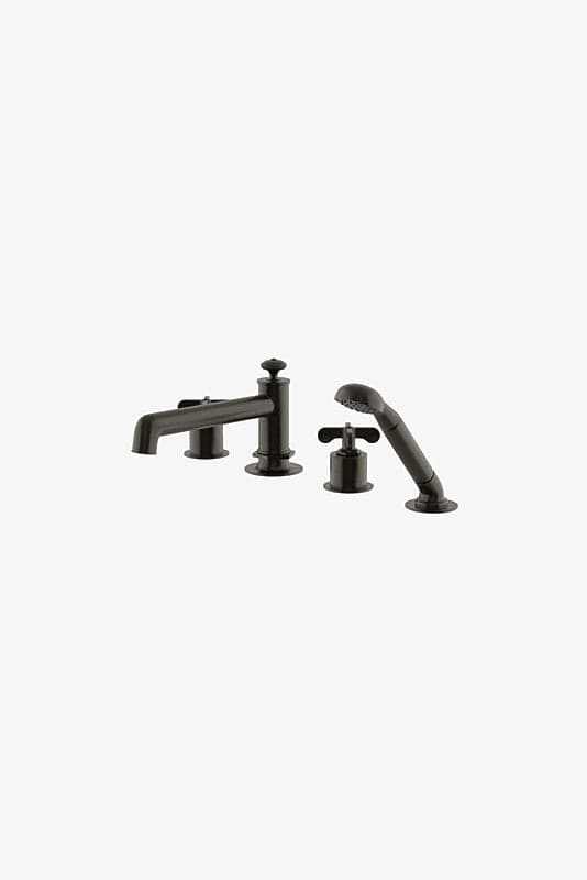 Waterworks | Henry Concealed Tub Filler with Handshower and Cross Handles in Dark Brass