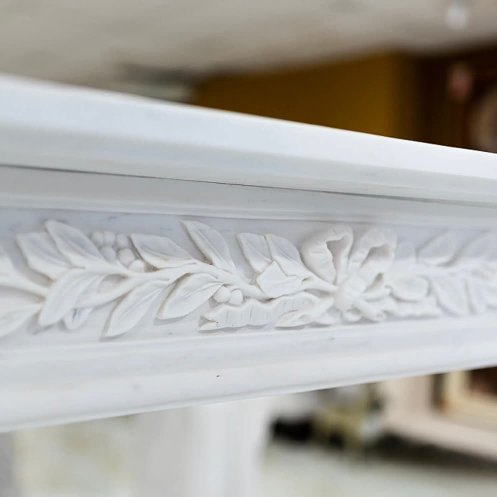 Fine's Gallery | Regency Fireplace Mantel in Statuary White Marble (MFP-2257), 58.5 in Wide - alternate view