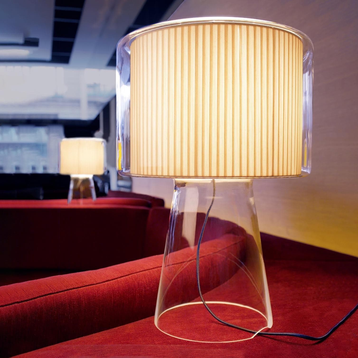 Marset | Large Mercer Table Lamp w Cotton Shade Encased in Blown Glass