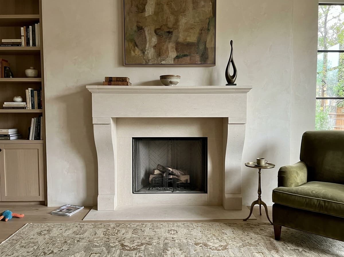 Tartaruga Design | Normandy Honed Limestone Fireplace Mantel