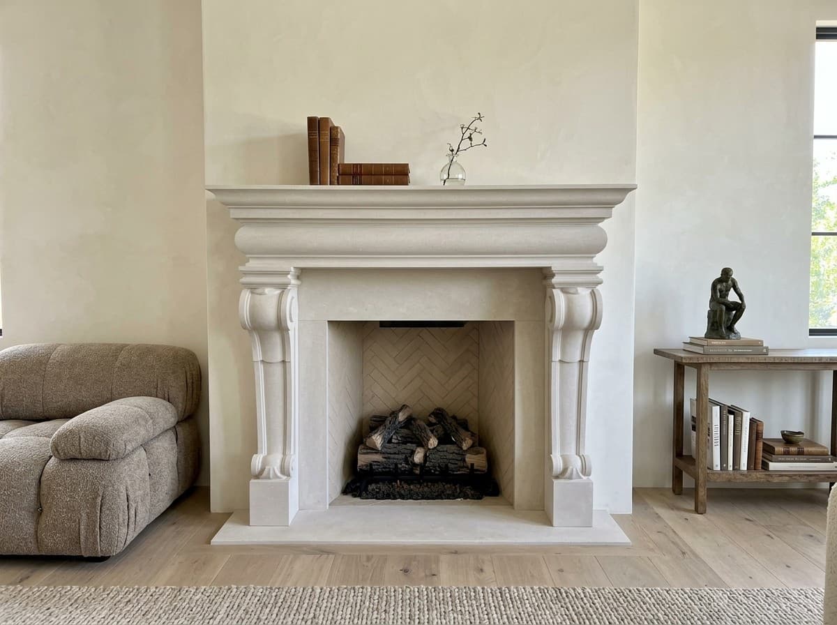 Tartaruga Design | Contemporary Renaissance Honed Limestone Fireplace Mantel (Small)