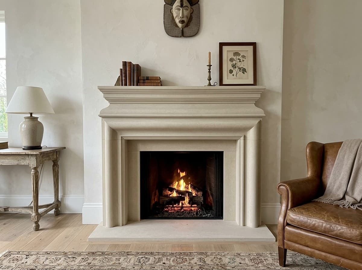 Tartaruga Design | Mereworth Honed Limestone Fireplace Mantel