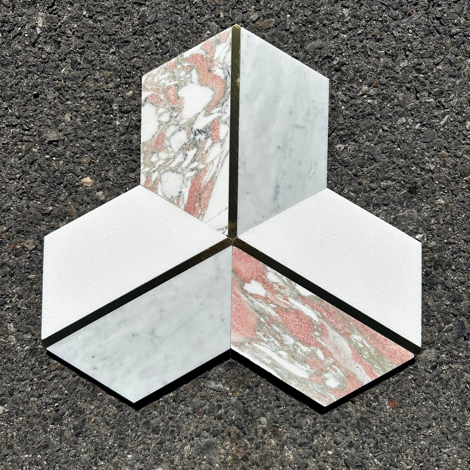 Soho Studio Carraway Rosa polished marble and brass mosaic tile, 10.23" x 11.81"