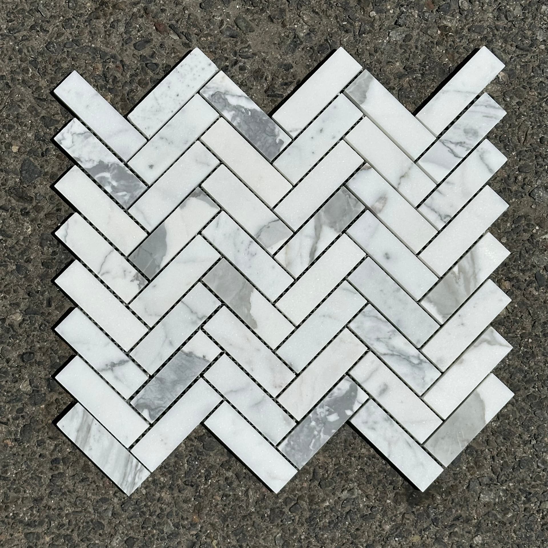 Statuary White Marble | 1x3 Herringbone Mosaic Tile Honed