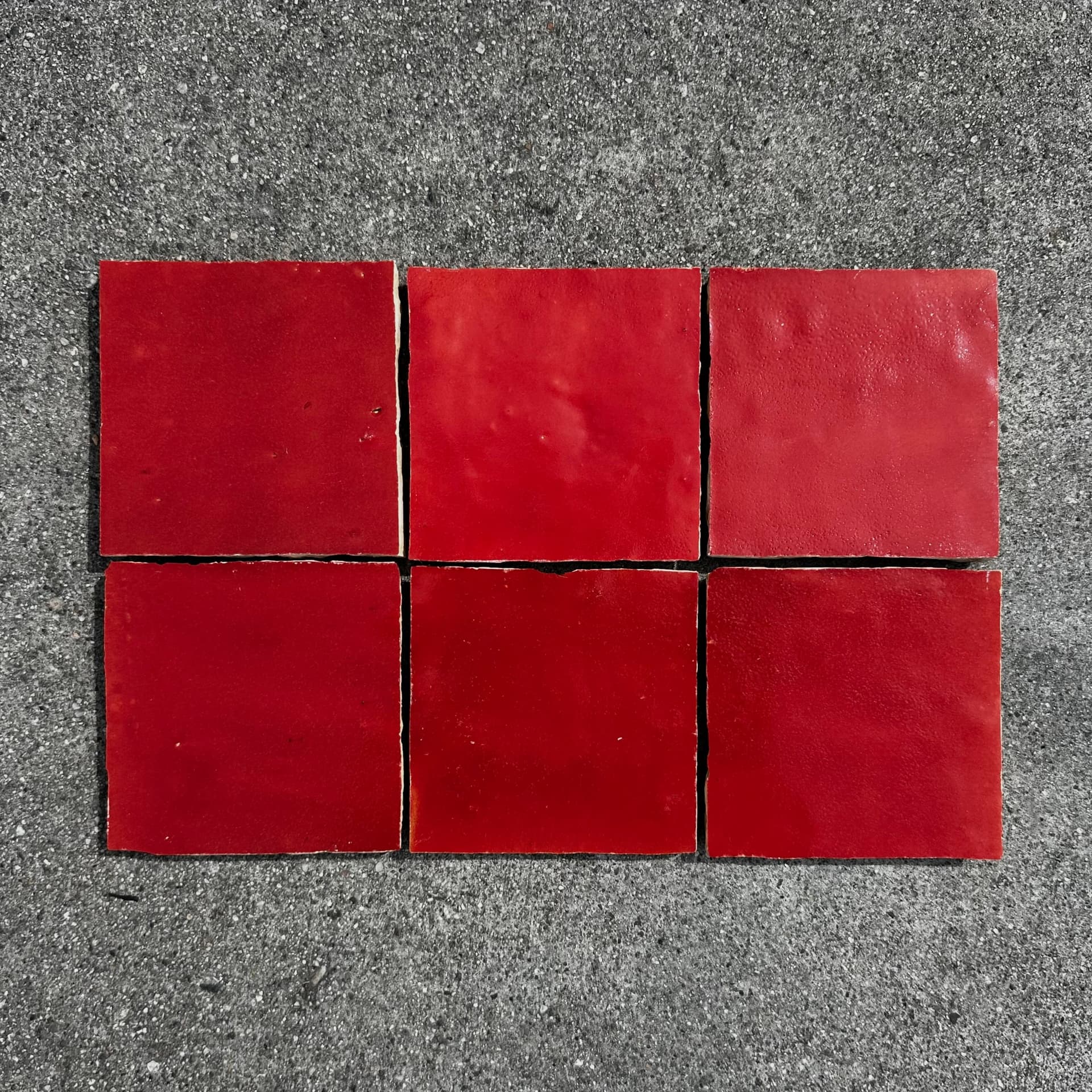Lili Tile Hibiscus Red Zellige Tile, 4x4 square, glossy glazed natural clay