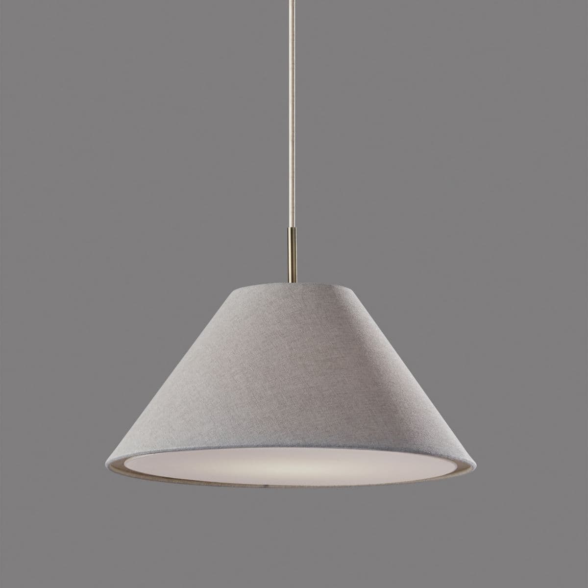Adesso | Hadley Pendant — Light Grey Textured Fabric and Antique Brass