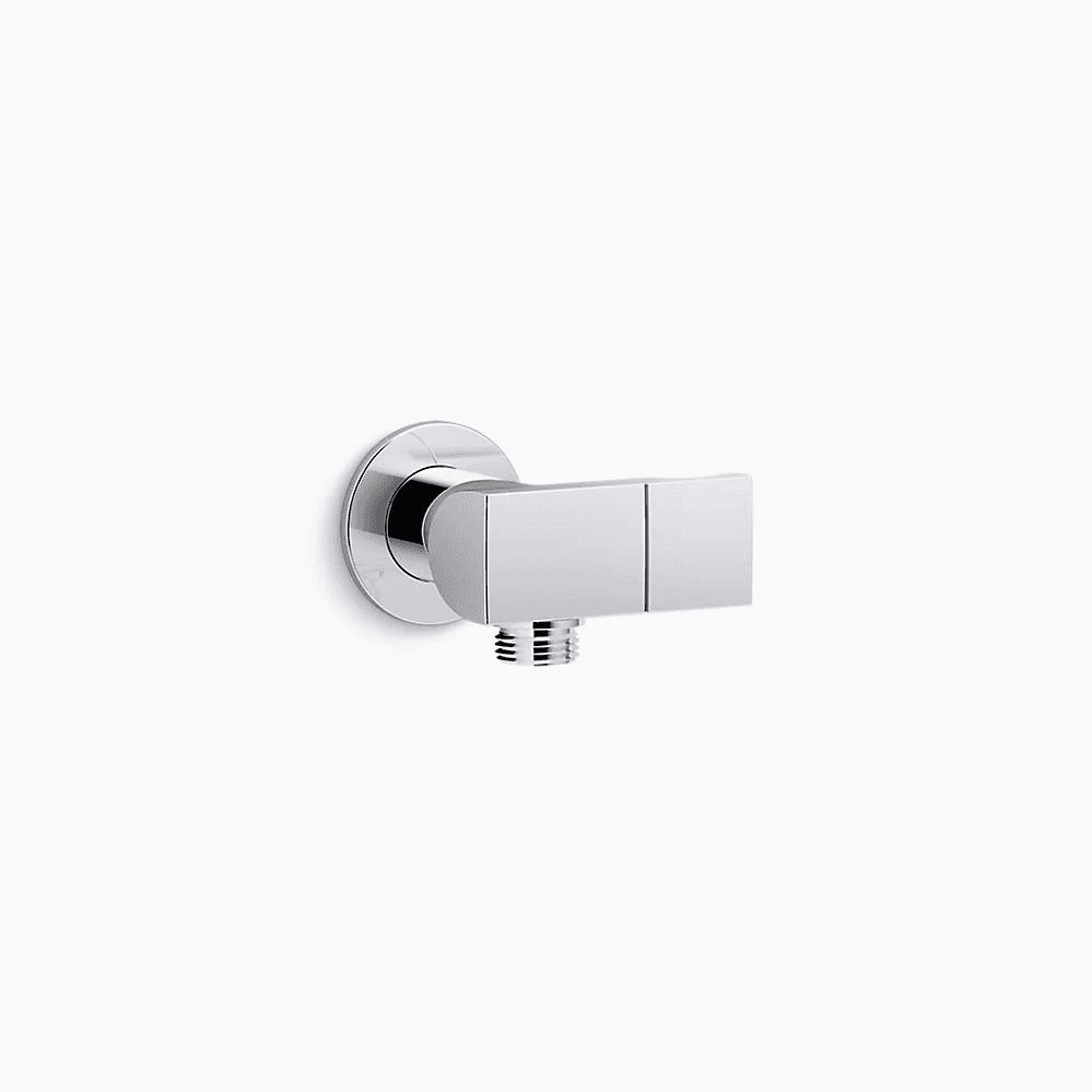 Kohler Exhale Supply Elbow with Bracket in polished chrome metal, wall-mounted shower component
