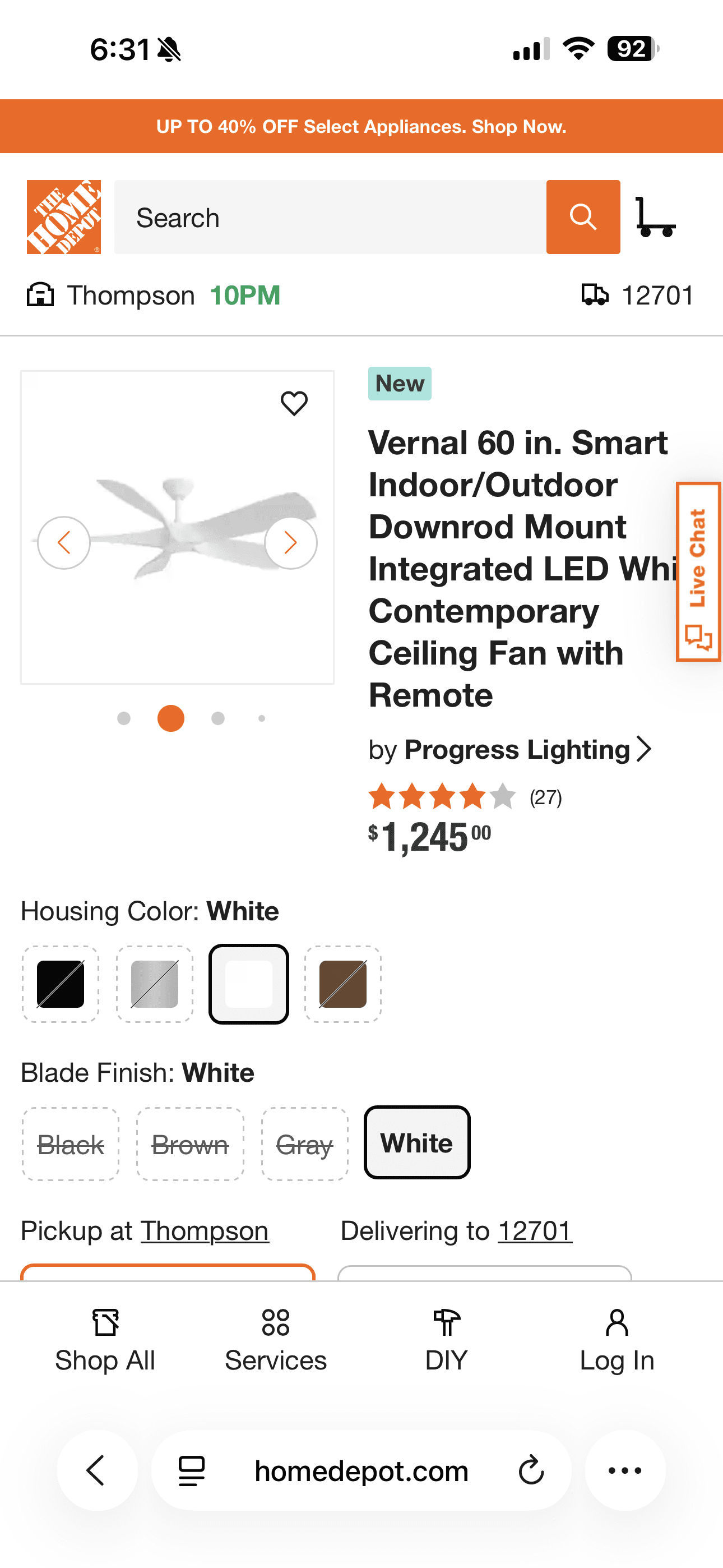 Progress Lighting 60’ vernal indoor/outdoor smart led ceiling fan
