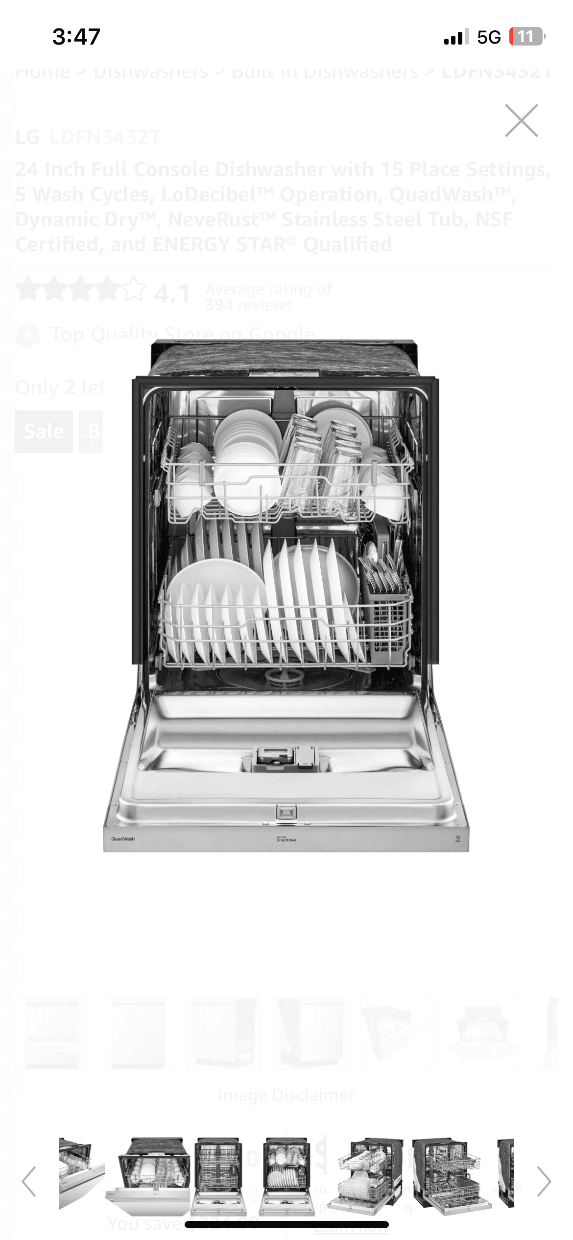 Brand New 24” LG dishwasher - alternate view