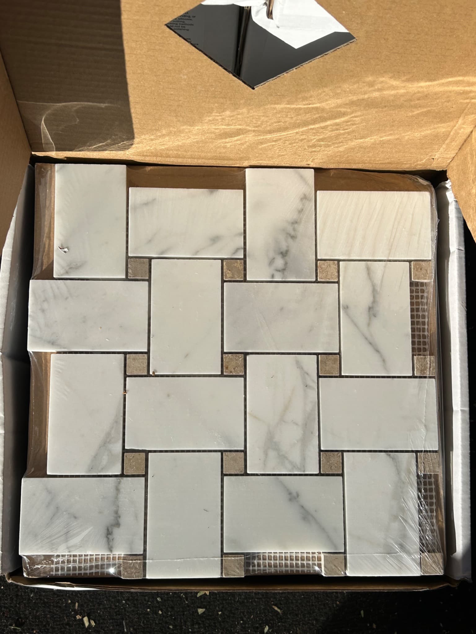 Bedrosians Calacatta Marble Basketweave Mosaic Tile – 52.44 Sq Ft – 6 New Boxes - alternate view