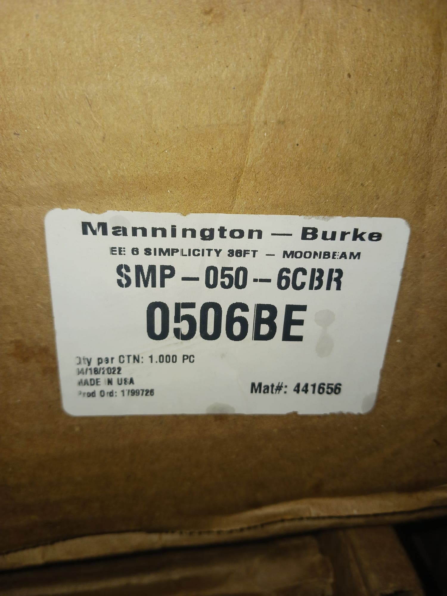 Mannington Burke Wall Base 6" x 36ft Roll Moonbeam Gray SMP-050-6CBR - Lot of 12, 432 Feet