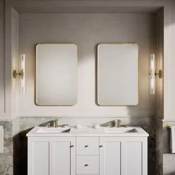 Set of (2) Kohler Ess. Brushed Gold Metal Frame Mirror 24x30 Rectangle Bath Wall
